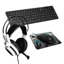 Teclado Ergonomico + Mouse Sem Fio e Headset Gamer 2.2 Mt