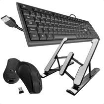 Teclado Escritório Usb E Mouse Sem Fio Com Fio E Base Suporte Notebook Articulável - Maxmidia