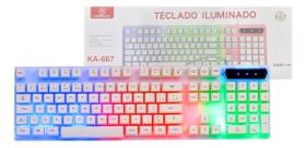 Teclado Gamer Branco Semi Mecânico Led Rgb Ka-667
