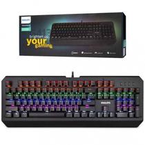 Teclado gamer mecanico retroiluminado philips rgb - preto