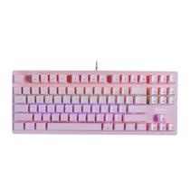 Teclado Gamer Mecanico Wolf Led Rainbow OEX Game TC605 Pink