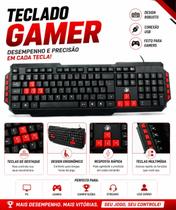 Teclado Gamer Nemesis Start 2.0 KG-03R 5+ USB Preto e Vermelho Ergonômico Alta Performance para PC Jogos
