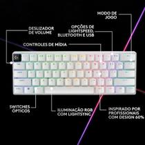 Teclado Gamer Sem Fio Logitech G PRO X 60 Lightspeed RGB Mecânico Switch Tátil Óptico Branco US - 920-011921
