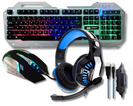 Teclado Gamer Semi Mecanico Fullsize Abnt2 Multimidia Led RGB, Mouse Ergonomico 6 Botões Led 7 Cores e Fone de Ouvido Headset Gamer Drive 50mm