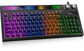 Teclado Gamer Silencioso SABLUTE, Com fio, 94 teclas, barra de luz RGB sincronizada com som, USBA