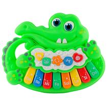 Teclado infantil didatico para bebe 1 ano Jacaré Verde com Luzes, Músicas e Sons de Bichos BBR Toys