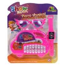 Teclado Infantil Piano musical com óculos e relógio rosa - Acima de 4 anos