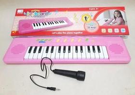 Teclado Infantil Rosa Musical Com Karaoke e Microfone Para Crianças