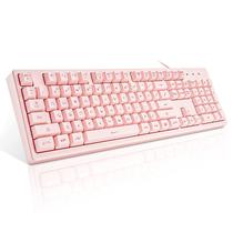 Teclado Mecânico Basaltech Rosa com 7 Cores de LED Retroiluminado - 104 Teclas USB