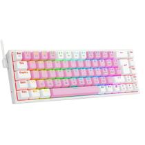 Teclado Mecânico Gamer Castor RGB Rosa Com Branco Switch Azul ABNT2