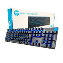 Teclado Mecânico Gamer HP GK400F USB LED Azul Switch Blue ABNT2 Preto