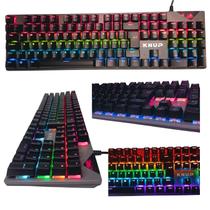 Teclado Mecânico Gamer Switch Blue Led Rgb 7 Cores Rainbow 12 Funções Anti Ghosting Abnt2 Usb para Pc Computador Noteboo