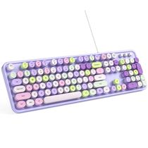 Teclado Mecânico Retro MOWUX - Com Fio USB e Design Redondo Roxo