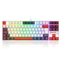 Teclado mecanico usb gamer kumara rgb switch dust-proof brown redragon k552wlr-rgb branco, preto e vermelho