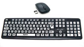 Teclado Mouse sem Fio Ampliado Adaptado Baixa Visão Alto Contraste com Teclas Brancas Letras Pretas