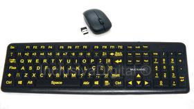 Teclado Mouse sem Fio Ampliado Adaptado Baixa Visão Alto Contraste com Teclas Pretas Letras Amarelas - InclusivaDigital
