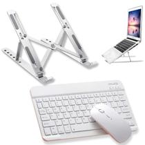 Teclado Mouse Sem Fio Branco + Suporte Alumínio Notebook Bluetooth