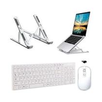 Teclado Mouse Wireless E Suporte Branco Para Notebook