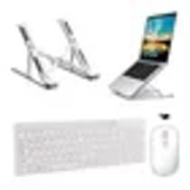 Teclado Mouse Wireless E Suporte Branco Para Notebook Dell Cor do teclado Prateado