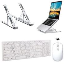 Teclado Mouse Wireless e Suporte Branco para Notebook Dell