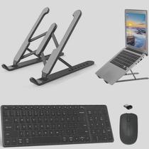 Teclado Mouse Wireless e Suporte Preto para Notebook