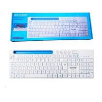 Teclado Multimídia Office TC263 USB c/ Apoio Smartphone Branco/Azul - Multilaser