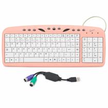 Teclado Multimídia Retrô Rosa conexão PS2 com Adaptador USB ABNT2 para PC e Notebook Teclado Multimídia Retrô Rosa conexão PS2 com Adaptador USB ABNT2 para PC e Notebook