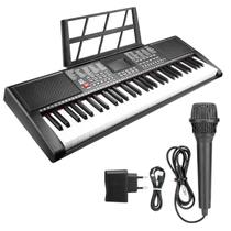 Teclado Musical 61 Teclas Com Funções Profissionais Display MP3 USB Microfone E Suporte Partitura