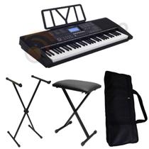 Teclado Musical 61 Teclas Sensitivas MIDI Suporte e Capa