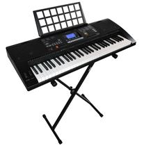 Teclado Musical Arranjador 61 Teclas HK 812 - Profissional Sensitive - USB - LCD + Suporte Pedestal - HKeyBoard