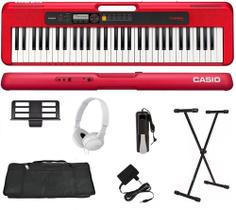 Teclado Musical Casio Casiotone CT-S200 61 Teclas Vermelho + Suporte + Capa + Pedal + Fone