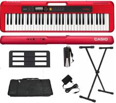 Teclado Musical Casio Casiotone CT-S200 61 Teclas Vermelho + Suporte + Capa + Pedal