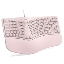 Teclado Nulea RT05C com fio ergonômico dividido com apoio de pulso rosa