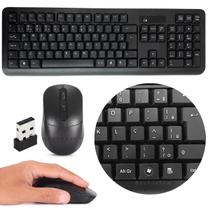 Teclado Para Computador PC Notebook Sem Fio USB Com Mouse Keyboard 2.4 GHz ABNT2 Ergonomico Linguagem Em Português Preto - GRUPOBSRM