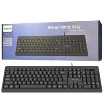 Teclado Philips K224/SPK6224 USB Com Fio Resistente a Respingos Teclado Númerico Home Office - Preto