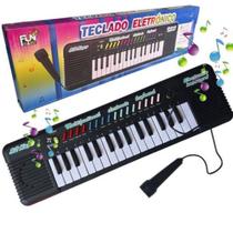 Teclado piano infantil com microfone musical -