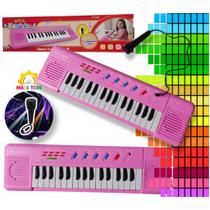 Teclado Piano Infantil Rosa 32 Teclas com Microfone Brinquedo Musical Menina