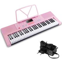 Teclado Piano Musical 61 Teclas Sensiveis Rosa P2 E Músicas