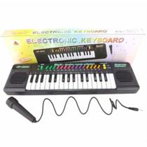 Teclado Piano Musical Elétrico Infantil Preto Com Microfone - 32 Teclas Karaoke Resistente Educativo Divertido Para Meni