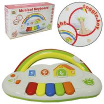Teclado / piano musical infantil arco iris com luz a pilha na caixa