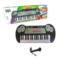 Teclado Piano Musical Microfone Brinquedo Infantil Cor Preto