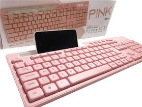 Teclado Rosa para computador notebook com suporte de celular