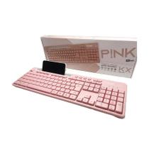 Teclado Rosa Pink Usb Com Suporte Para Celular Mbtech GB54448