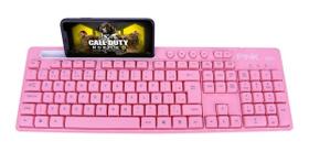 Teclado Rosa Usb Para Computador Pc E Suporte De Celular Homologação: 158542114373 - Mbtech