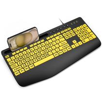Teclado SABLUTE com impressão grande com fio, apoio para pulso e suporte para telefone Teclado SABLUTE com impressão grande com fio, apoio para pulso e suporte para telefone
