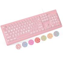 Teclado SABLUTE, impressão grande, retroiluminado, com fio, PC, laptop, rosa Teclado SABLUTE, impressão grande, retroiluminado, com fio, PC, laptop, rosa