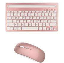 Teclado Sem Fio Com Apoio Para Tablet Celular Notebook + Mouse sem fio Wireless Rosa Teclado Sem Fio Com Apoio Para Tablet Celular Notebook + Mouse sem fio Wireless Rosa