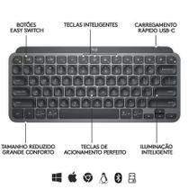 Teclado Sem Fio Logitech MX Keys Mini Bluetooth USB Grafite