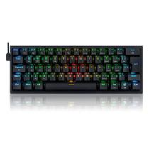 Teclado Sem Fio Mecânico Gamer Fizz Pro, RGB, Switch Blue, Layout 60%, Preto - Redragon