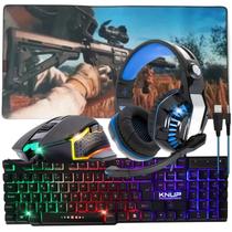 Teclado Semi Mecanico Gamer RGB + Mouse 6 Botões Rainbow + Headset Drive 50mm LED Azul + Mouse Pad Grande 80x40 - Kit Ga